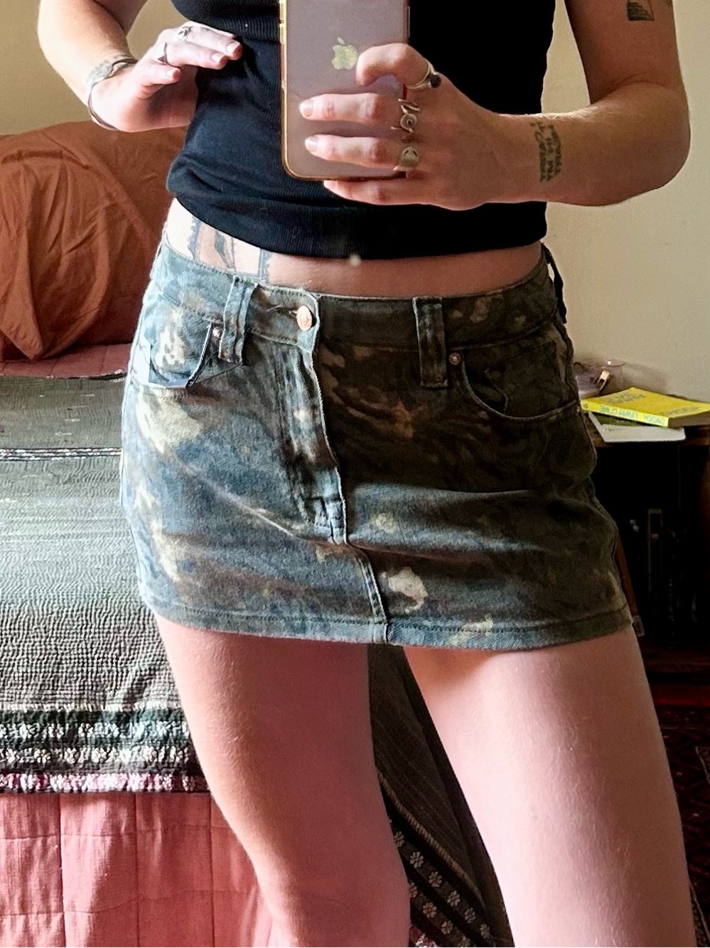 Green Camo Denim Mini Skirt